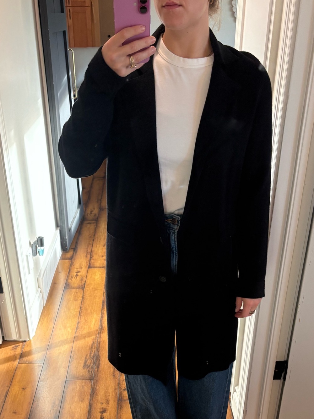 Black Women's Long Open-Front Coat